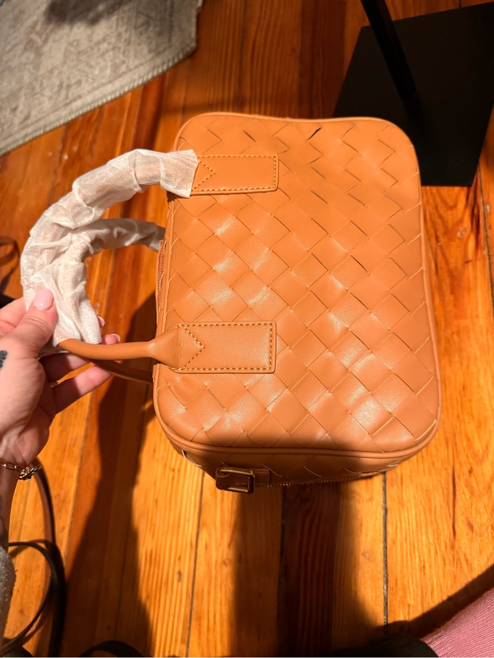 Woven Leather Top-Handle Satchel in Tan - Picture 3 of 6